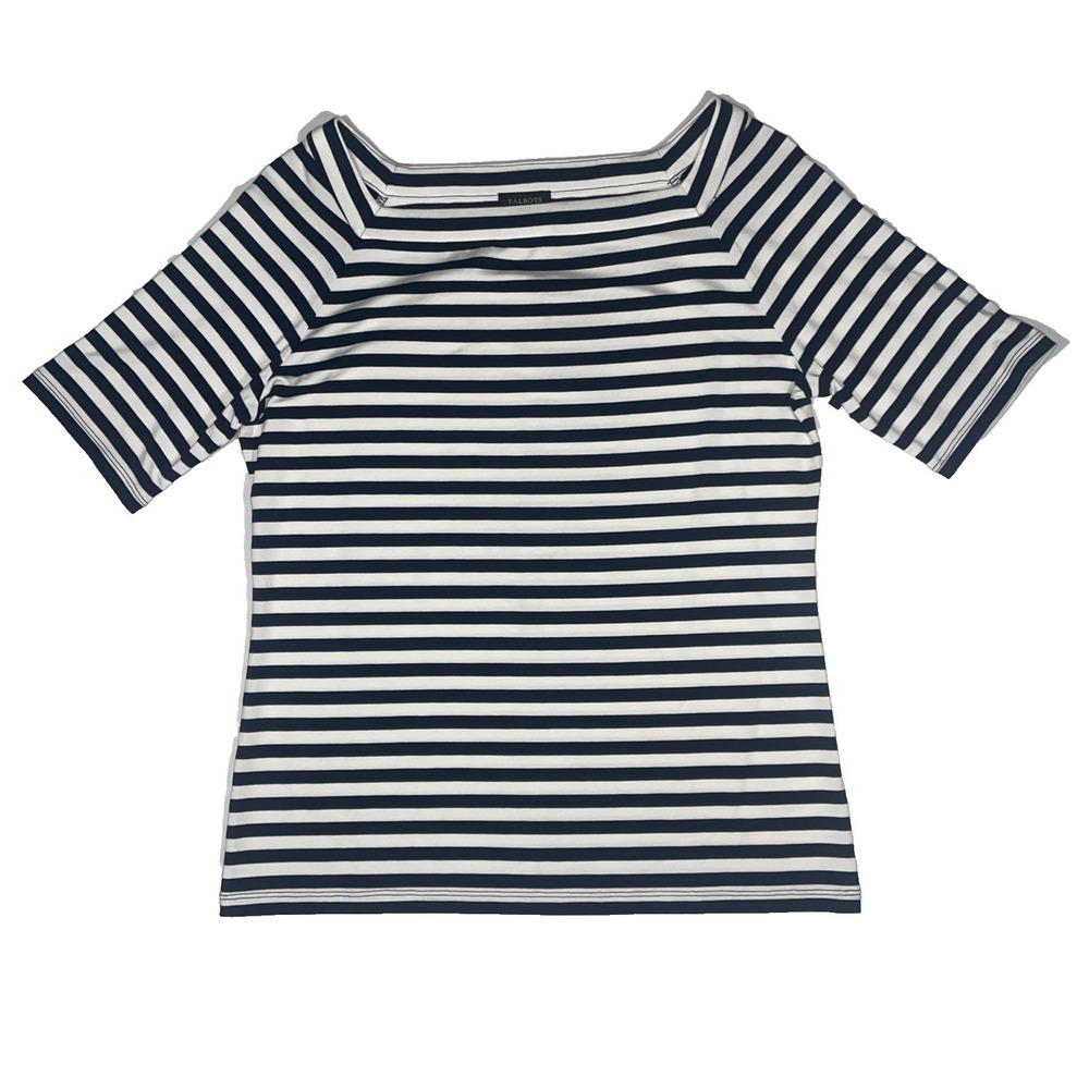 Talbots Women's Striped Short Sleeve T-Shirt Square Neck Sailor Stripe NWT - S
